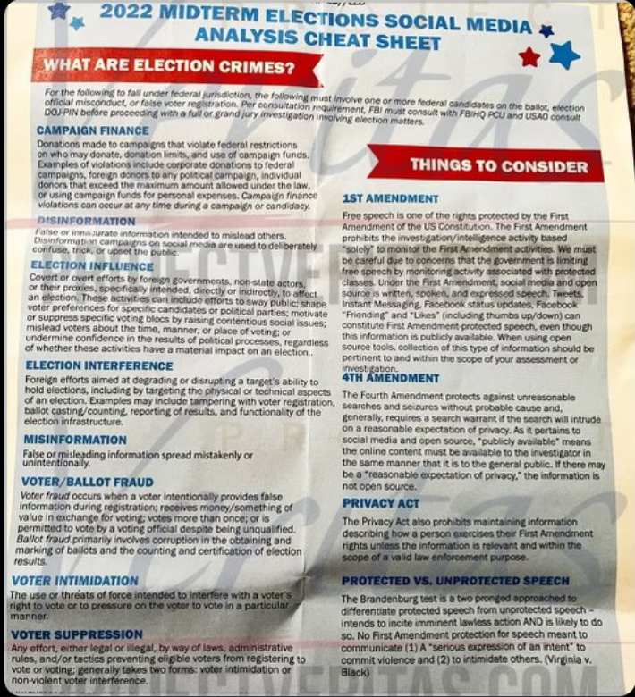 BREAKING: From Project Veritas! FBI Whistleblower Leaks Document Showing Agency Targeting ‘Misinformation’ Under ‘Election Crimes’ Ahead of 2022 Midterm Elections!!