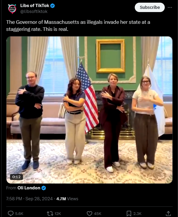 The Governor of Massachusetts as illegals invade her state at a staggering rate. This is real.